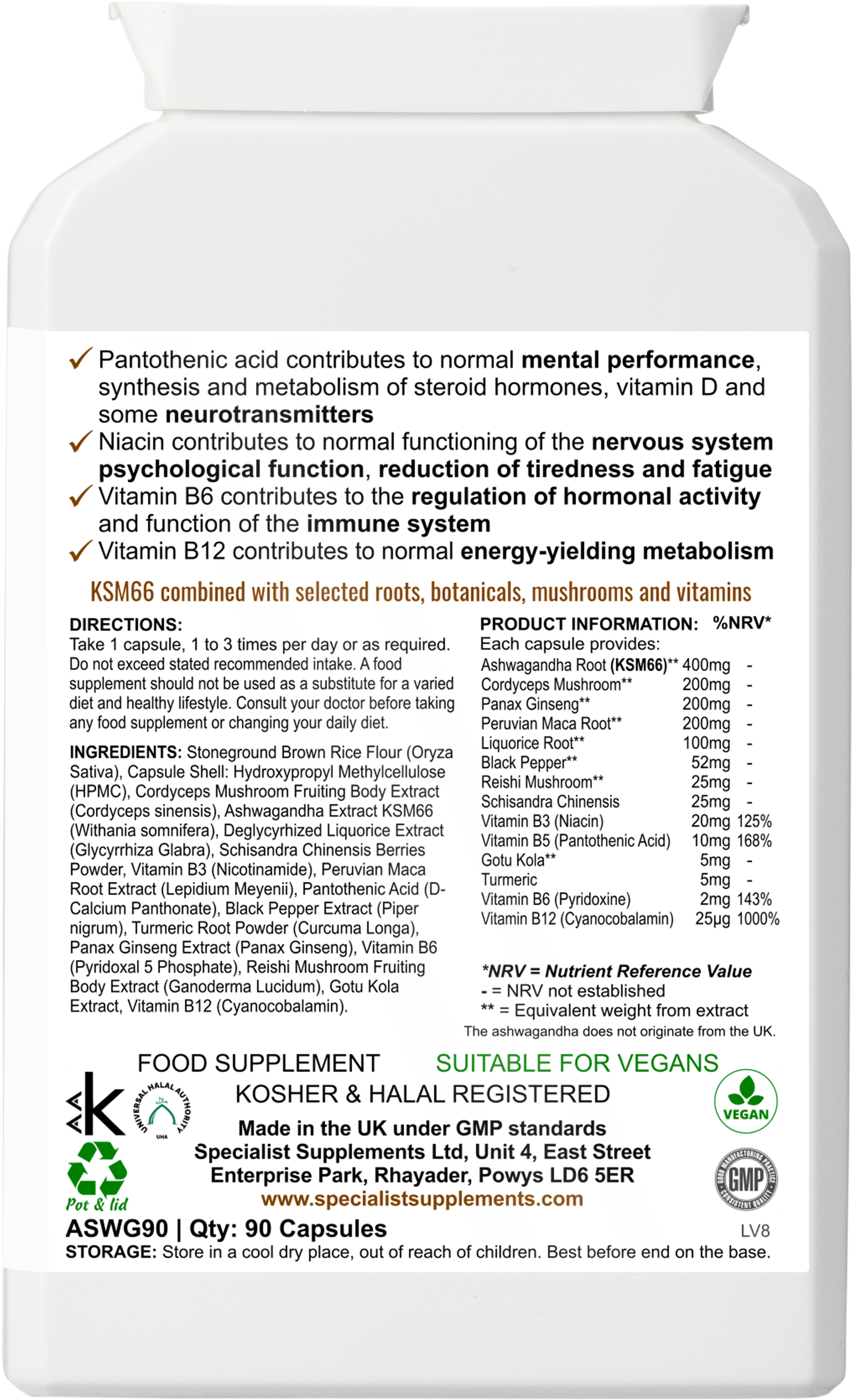 Ashwagandha KSM66, root, botanical, mushroom and vitamin complex: