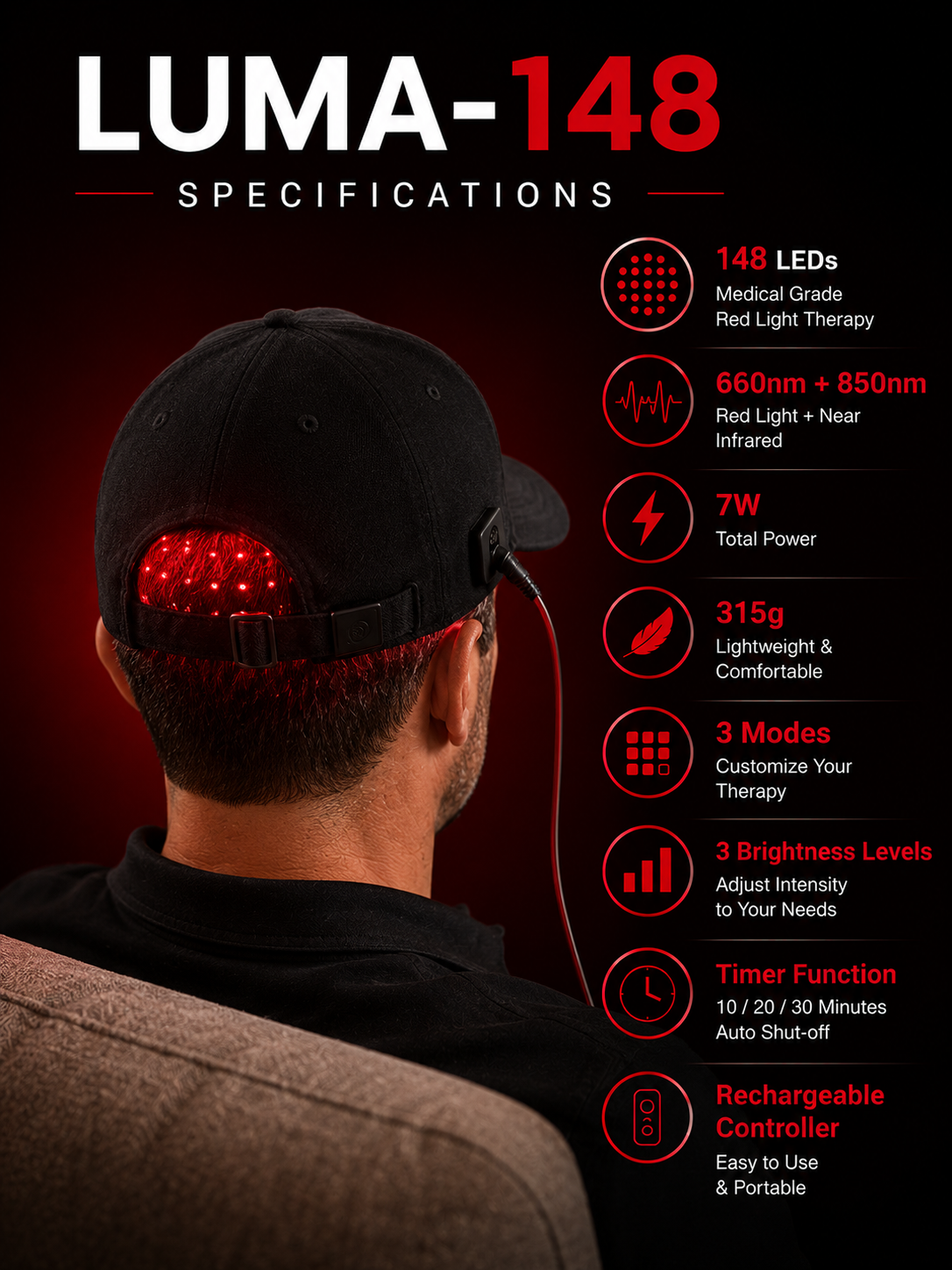 Lumawell LUMA-148 Red Light Therapy Cap
