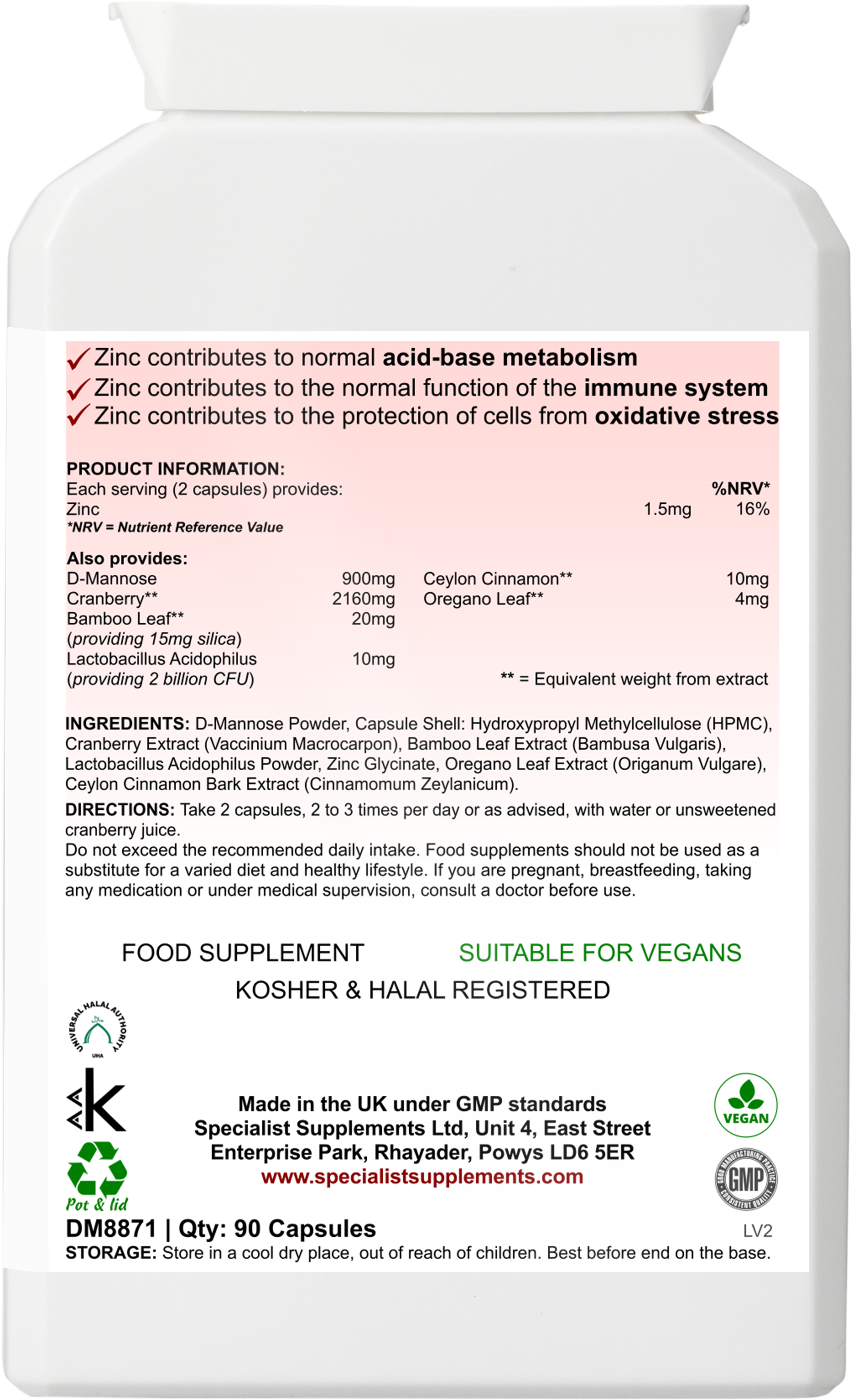 High-strength D-mannose, cranberry, botanical and biotic complex: