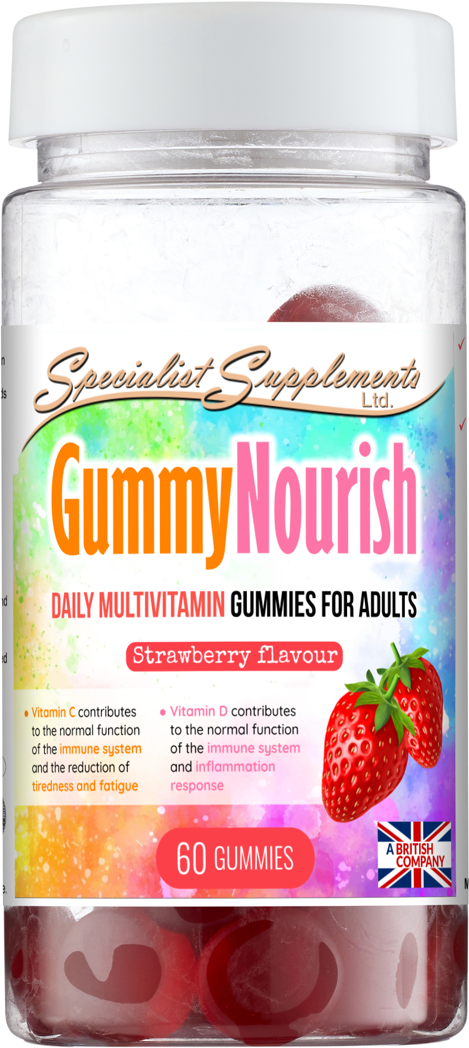 GummyNourish Daily multivitamin chewable gummies for adults (natural strawberry flavour):