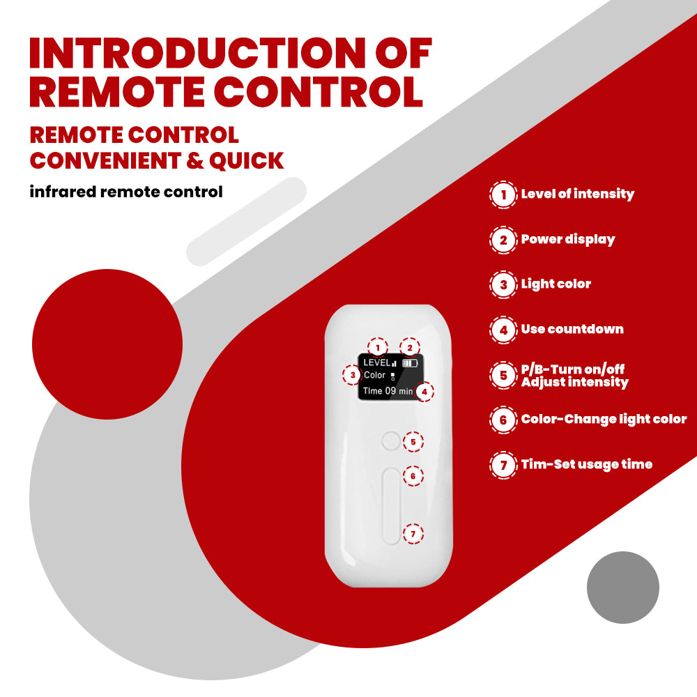 LMPH240 LED photon mask infrared remote control features: intensity level, power display, light color, countdown timer