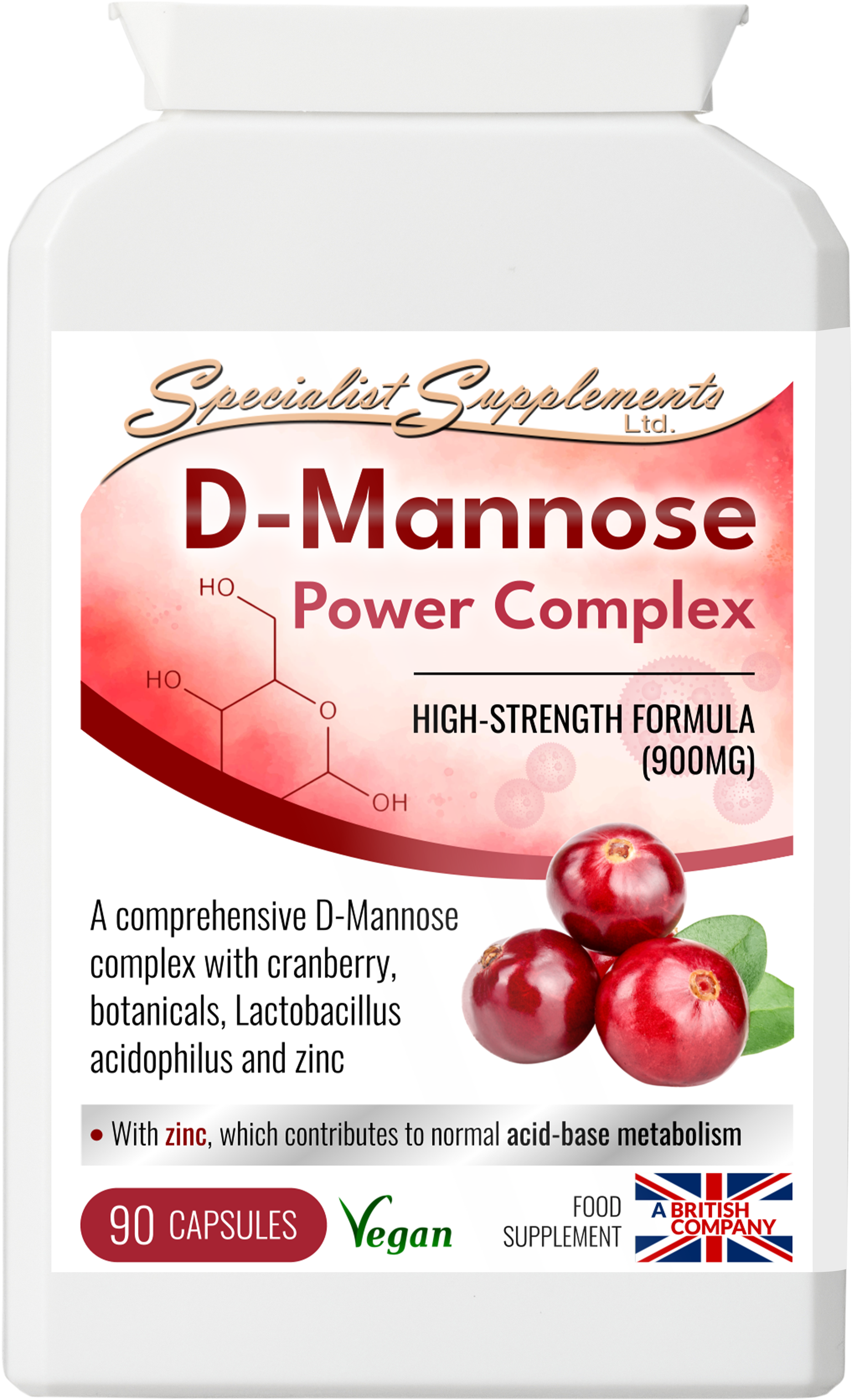 High-strength D-mannose, cranberry, botanical and biotic complex:
